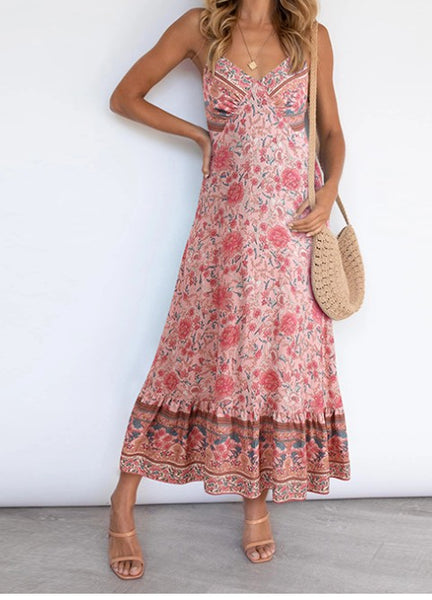 boho pink midi dress Boho Button Front Midi Dress